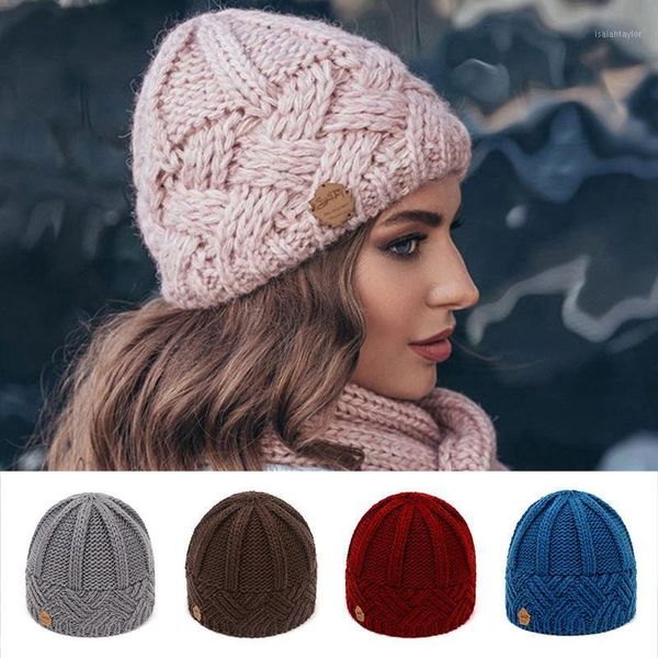 

berets 1pc thick soft beanie hats outdoor warm winter knitted cap fashion casual high elastic women men, Blue;gray