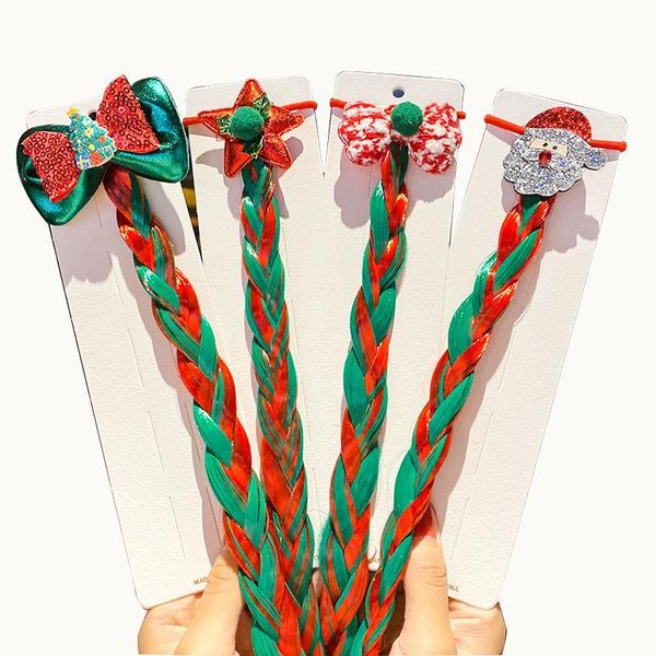 

girls christmas wigs hairpin ponytail kids bow elastic hair bands for hair extension colorful wig twist braider accessories, Slivery;white