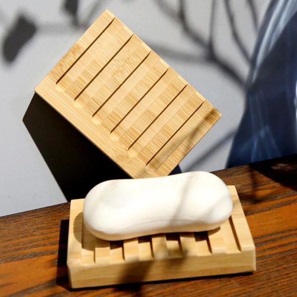 

wooden natural bamboo soap dishes tray holder storage soap rack plate box container portable bathroom dish storage box