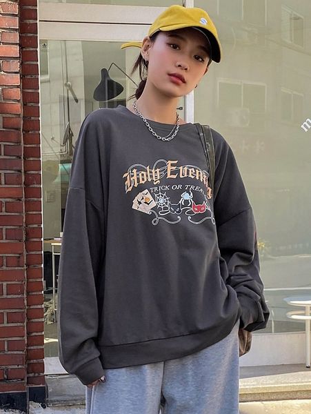 

dazy letter & graphic drop shoulder sweatshirt f3vf#, White;black