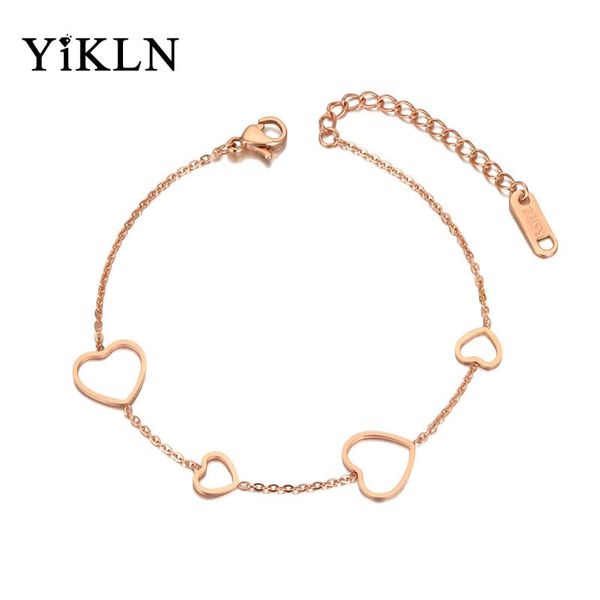 

link, chain yikln trendy stainless steel 4pcs heart charm bracelets for women girl office/career rose gold bracelet jewelry yb20074, Black