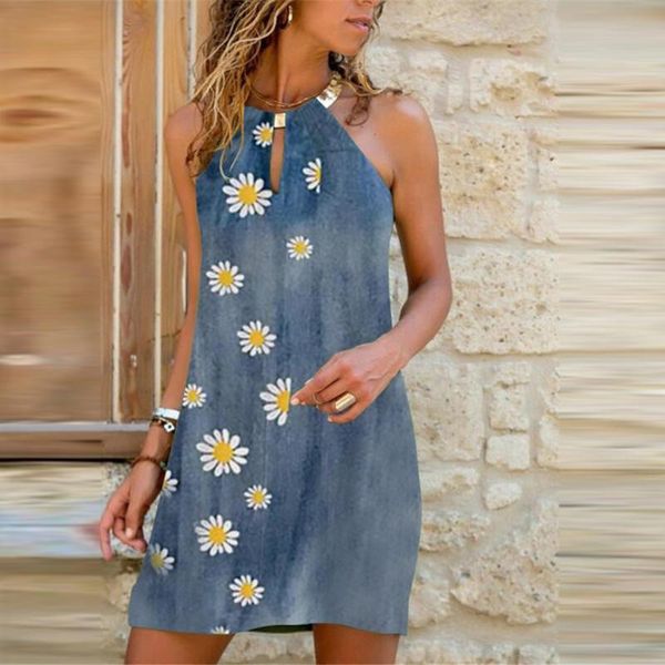

casual dresses women's boho beach summer holiday tumblr sundress fashion metal hanging neck leopard print sleeveless dress vestido play, Black;gray