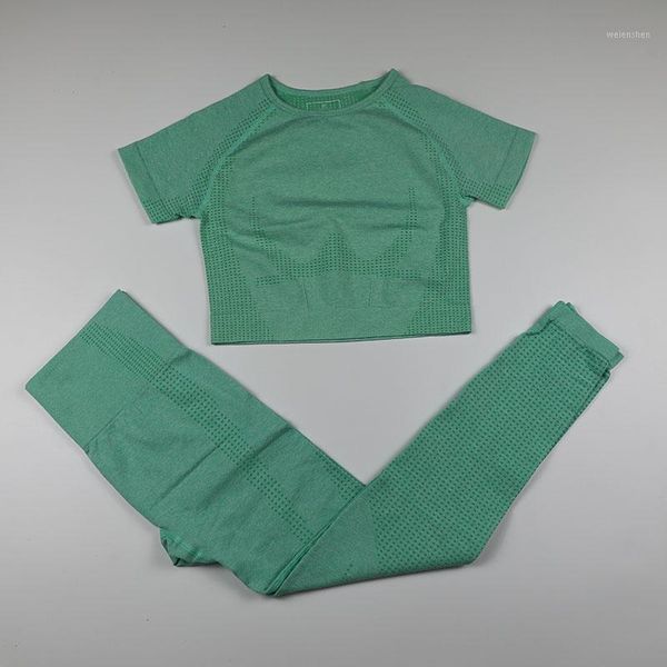 

yoga outfit seamless sport suit women fitness set workout clothes gym short sleeve crop high waist leggings sportswear 2pcs