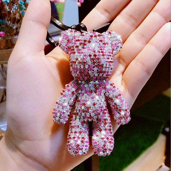 

keychains cute bomgom crystals luxury popobe gloomy bear keychain car key holder bag charm chain ring pendant fo-k061-pink, Silver
