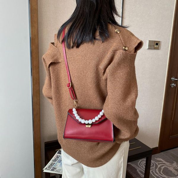 

pu leather crossbody bags simpleÂ solid color summer lady autumn pearl chain simple totes for women 2021 trend