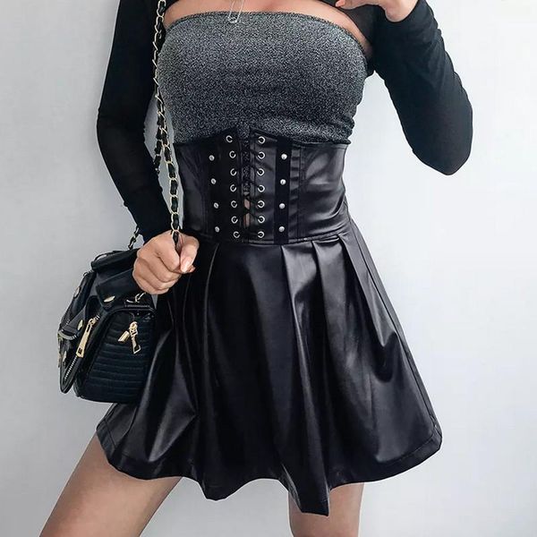 

skirts black split side leather pleated women fashion bandage party bodycon high waist tight mini female