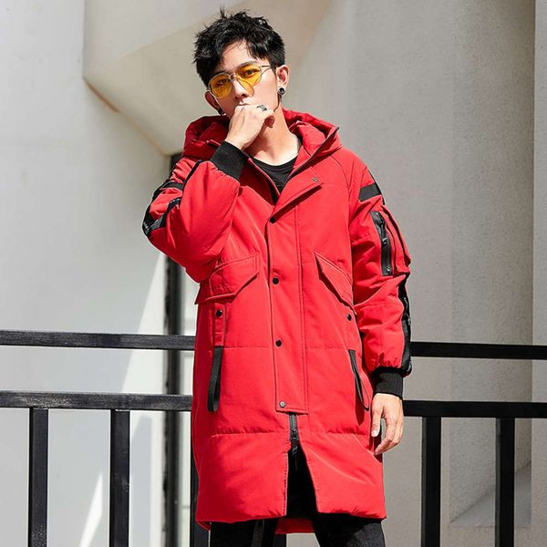 

net red winter new lovers' work clothes men's warm down jacket medium length thickened korean outdoor youth jacket, Black