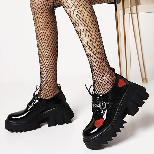 

dress shoes 2021 brand design wedge platform high heels buckles heart black gothic lolita girls cosplay mary janes pumps