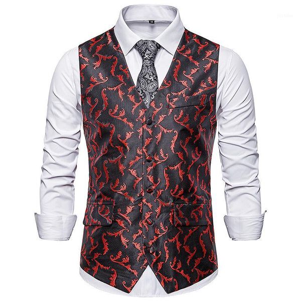 

men's gentleman paisley suit vest 2019 brand new slim fit sleeveless waistcoat men party wedding vest for men chaleco hombre xxl1, Black;white