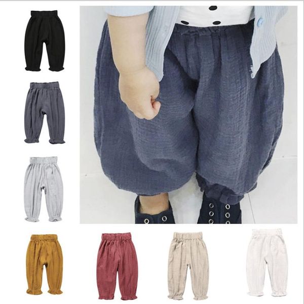 Дети мальчик девушка гарем брюки хлопчатобумажные льняные мешковатые брюки PP леггинсы спортивные штаны брюки брюки детские брюки