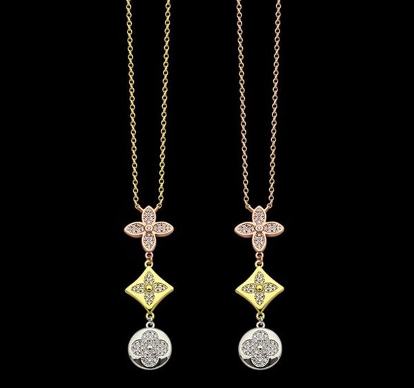 

ouis avuit ton pendant necklaces designer with the original box four leaf flower tricolor three full diamond lady intercolor necklace, Silver