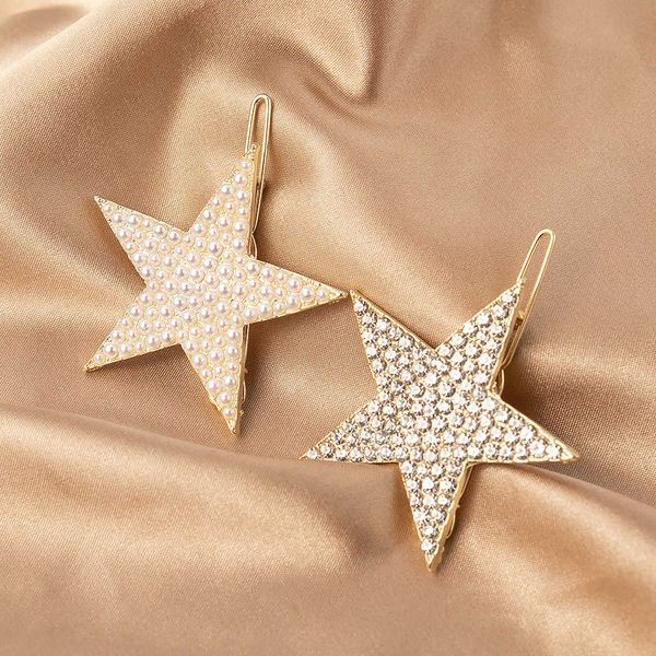 

alexandria, france with five pointed star water diamond hairpin, Golden;silver