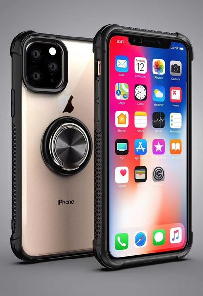 

military shockproof metal ring phone case for iphone 11 pro max xr xs max 8 7 plus note 10 pro clear back case