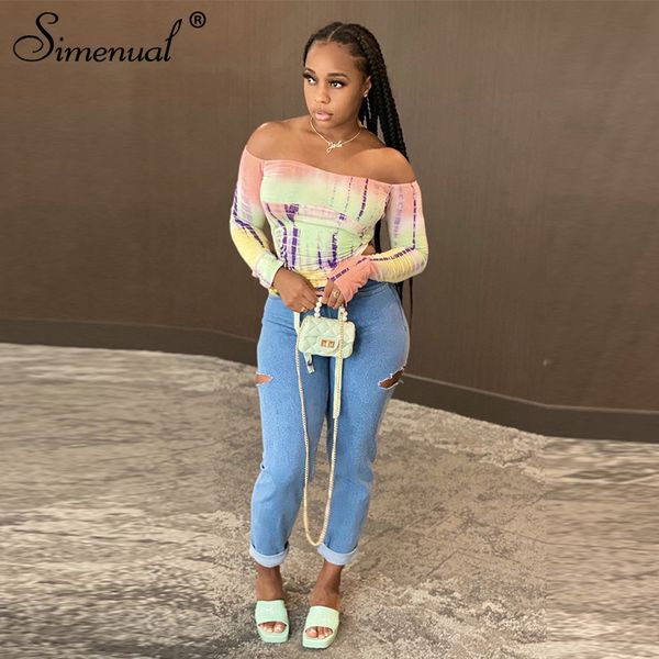 

print off shoulder long sleeve ruched crop women bodycon skinny autumn t shirts split fashion casual gradient tee, White;black
