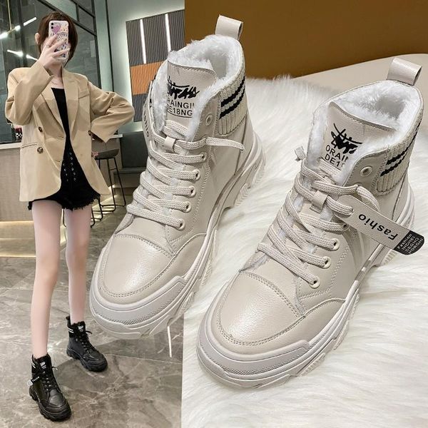 

boots 2021 cotton shoes women winter plus velvet all-match student thick-soled thickened warm snow women's, Black