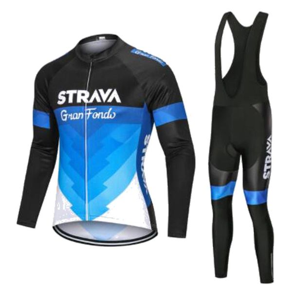 

racing sets 2022 strava team long sleeve cycling jersey set bib pants ropa ciclismo bicycle clothing mtb bike uniform men's clothes, Black;blue