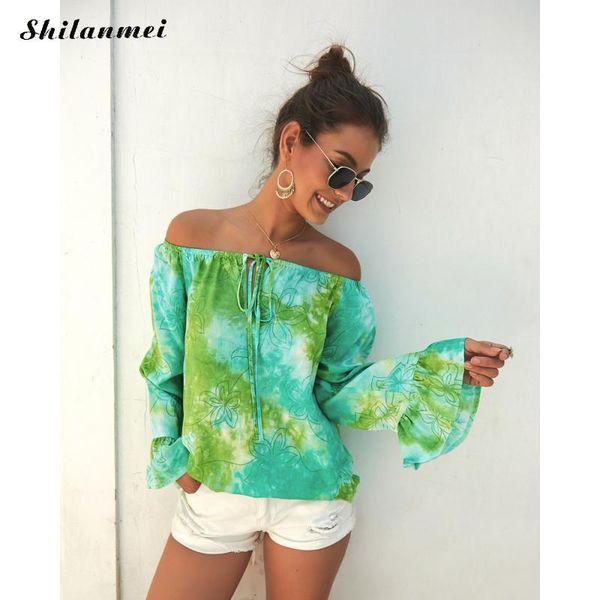 

women's blouses & shirts women off shoulder vintage floral blouse 2021 lady loose bohemian shirt summer fashion 3/4 sleeve slash n, White