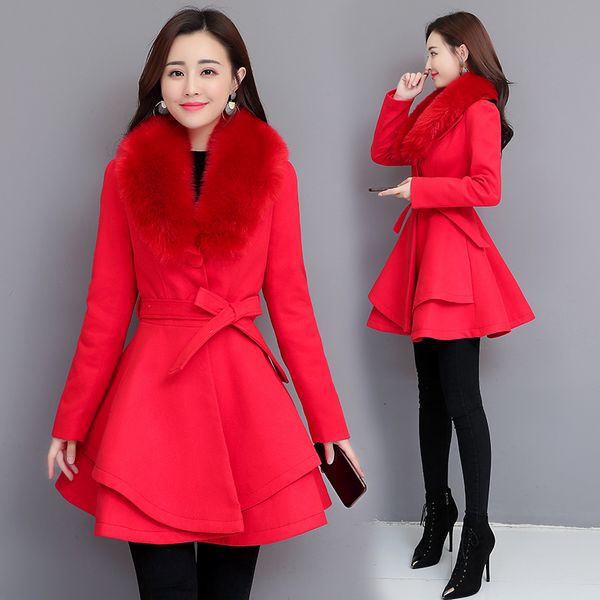 

winter of women new woman's coat section wool jacket thin waist hair collar wild temperament ladies autumn 0bs4, Black