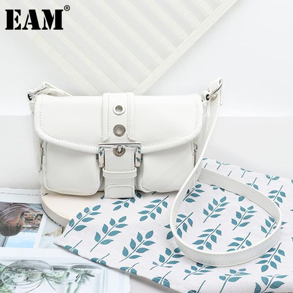 

shoulder bags [eam] women vintage metal ring baguette pu leather flap personality all-match crossbody bag fashion 2021 18a1946
