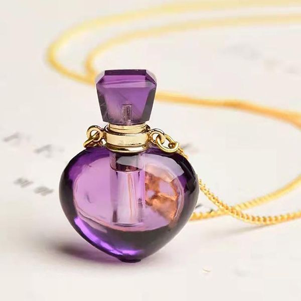 

pendant necklaces wholesale purple natural crystal heart shape wishing bottle for women clavicle chain necklace fashion jewelry, Silver