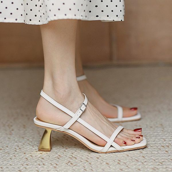 

dress shoes clear heels all-match 2021 sandals square toe spring med medium stiletto comfort girls high basic back strap rubber ca, Black