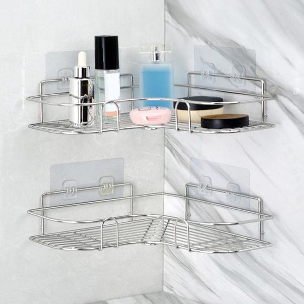 

kitchen storage & organization 2-pack corner shower caddy, stainless steel wide space shelf with adhesive, hanging organizer strong and stur