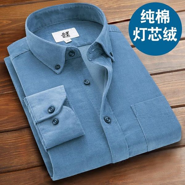 

men's dress shirts spring and autumn corduroy shirt long sleeve pure cotton ground wool oversize striped leisure, White;black