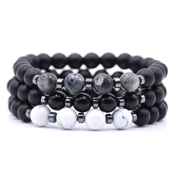 

natural beads agate tiger eye stone strands stretch bracelets for men, Black