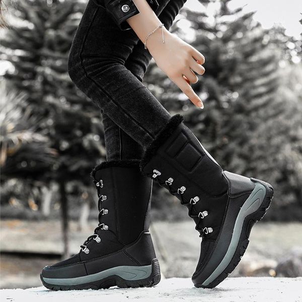 

boots women's high snow 2021 winter fashion casual female ladies girls red waterproof rubber platform cotton-padded shoes, Black