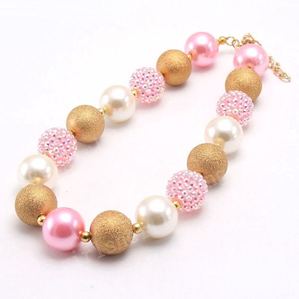 

girls jewelry gold + pink beaded necklace baby kids chunky bubblegum beads necklace for children birthday party gifts, Red;brown