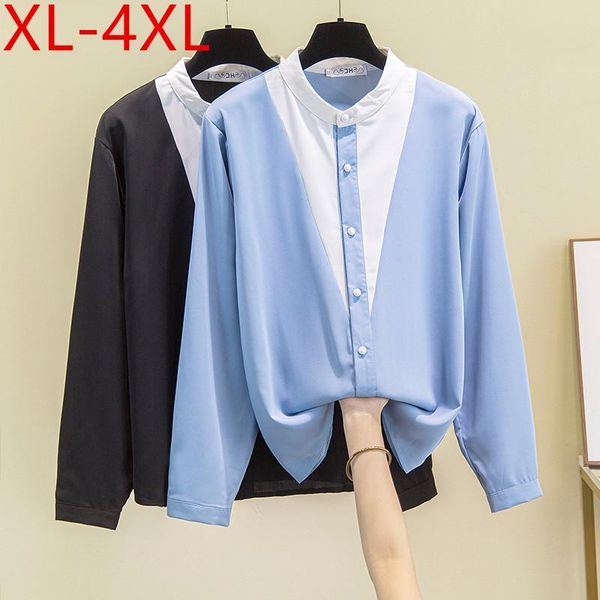 

plus size t-shirt missfansiqi spring autumn shirts women o neck long sleeve large loose casual chiffon shirt xl 2xl 3xl 4xl, Black