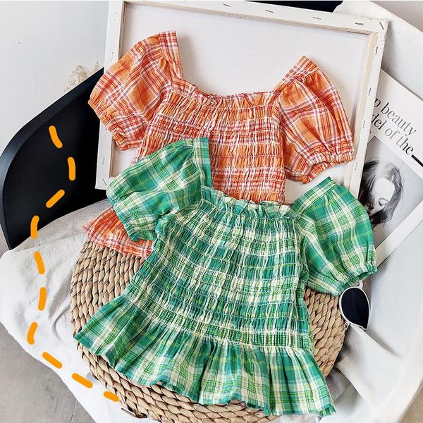 

shirts plaid for baby girls 2021 summer little blouses puff sleeves toddler high waist children clothing 2-7 years, White;black