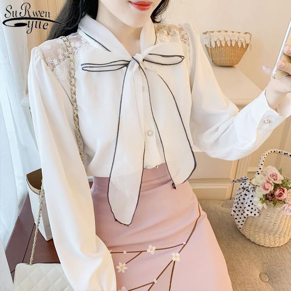 

women's blouses & shirts 2021 fashion women early autumn lady bow tie white shirt loose chiffon blouse long sleeve office style 10596