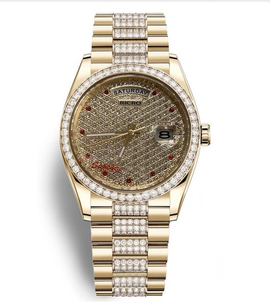 

master watch luxurious and noble gold case diamond dial 36 mm sapphire glass automatic mechanical movement week calendar wholesale retail, Slivery;brown