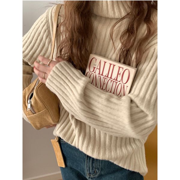 

turtleneck women's 2021 winter new loose fitting pullover thickened lazy wind pit stripe warm sweater orc2, White;black