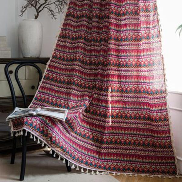 

bohemia cotton linen curtain blackout simple modern geometric bay window cover rod pocket hooks for living room