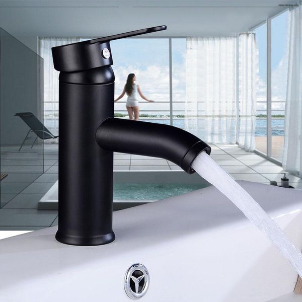

black tap single hole stainless steel paint basin faucet cold mixer wash bathroom toilet deck mounted basin tap