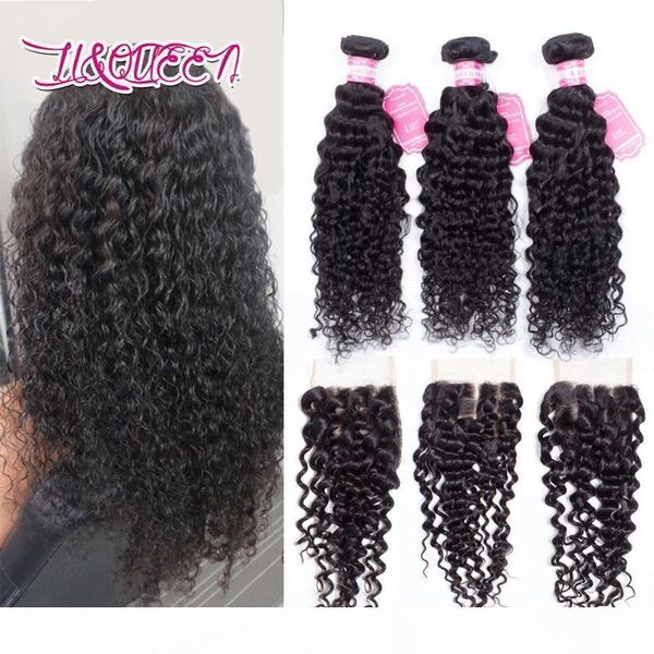 

human hair deep wave 4x4 lace closure with 3 bundles mongolian natural color bundles with closure deep wave full density ing, Black;brown