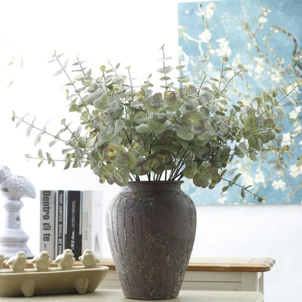 

artificial eucalyptus plant silk leaves home decor green single fake money grass branch