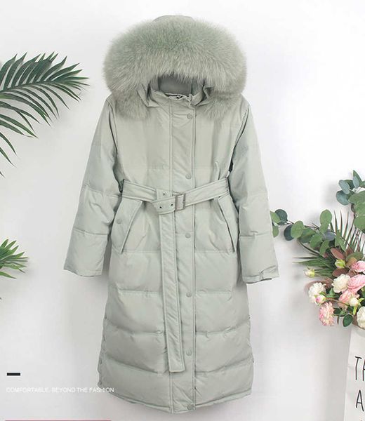 

white duck down parka women long-length thick big fur collar jacket 210531, Black