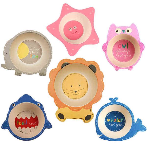 

baby kids natural bamboo fiber bowls cute cartoon animal dishes baby feeding tableware children infant toddler portable plates g1210