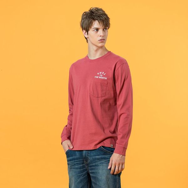 

2021 spring winter new vintage letter print t-shirt men long sleeve chest pocket 100% cotton tshirt plus size ufxn, White