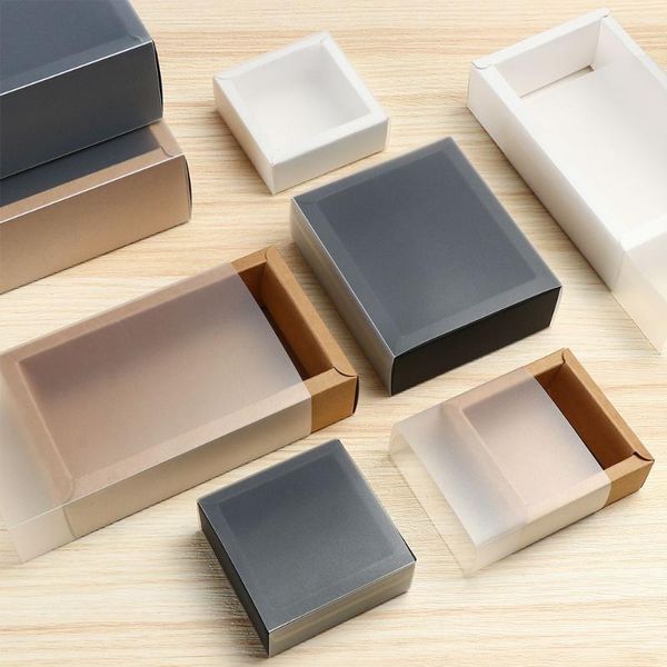 

gift wrap with pvc transparent window black brown white card box for candy cookie cake packing kraft paper package case