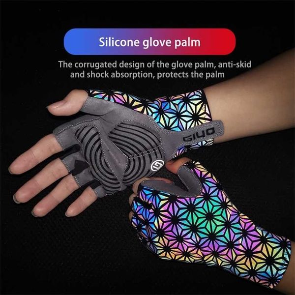 

giyo colorful luminous full finger cycling anti-slip mtb mitten reflection dazzle road bicyle bike motorcycle short gloves 211214, Blue;gray