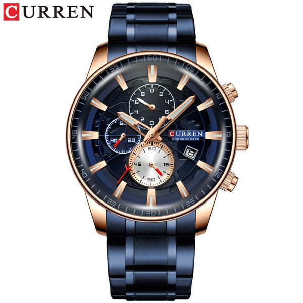 

wristwatches curren/karen 8362 men's watch waterproof quartz six-pin steel band calendar, Slivery;brown