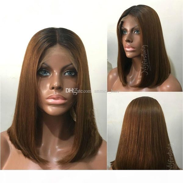 

human hair bob wigs ombre t1b 30 brazilian virgin hair 130 density natural hairline with baby hair bleached knots glueless, Black;brown