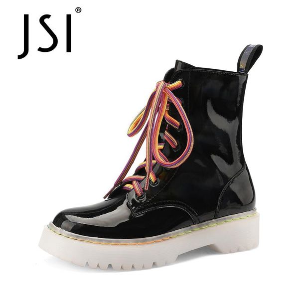 

boots jsi punk style ankle woman high platform thick bottom ladies colorful lace up round toe short jo694, Black