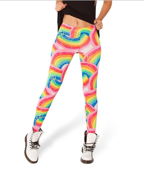 

women's leggings foreign trade starry sky digital printing rainbow sexy, Black