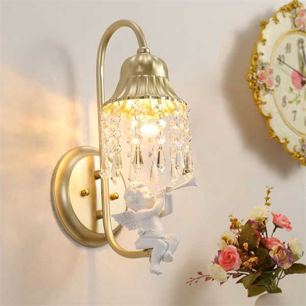 

american crystal angel golden wall lamps living room bedside mirror headlight corridor bedroom wall sconces lights fixtures
