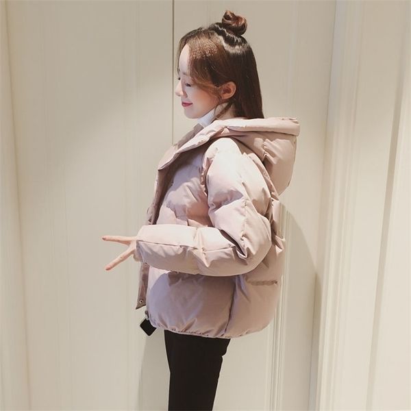 

winter down padded jacket women's short korean style loose bread coat cotton small clothes 210922, Black